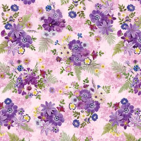 Fabric Benartex Potpourri Bouquet Pink 12908B-21