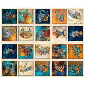 Fabric QT Pacifica Panel Ecru 28816 -E