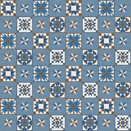 Fabric Riley Blake Winter Barn Quilt Blocks Blue C12081R-BLUE