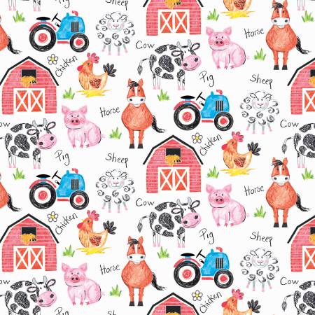 Fabric Riley Blake Coloring on the Farm C12230R-WHITE