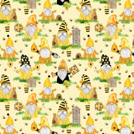 Fabric - Timeless Treasures Home is Where My Honey Is Beekeeper Gnomies - CD1849-YELLOW