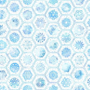Fabric Maywood Paper Flurries White Hexagon Snowflakes D10194M-W
