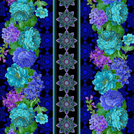 Fabric Michael Miller Opulent Floral Border Stripe DM10574-BLUE