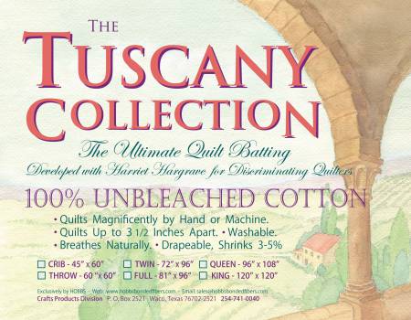 Notions Hobbs Tuscany Batting Unbleached Cotton Twin 72x96