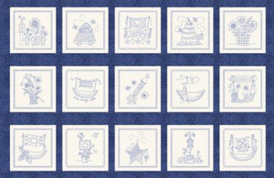 Fabric Maywood Summertime Panel Small Squares Blue 10151M-B