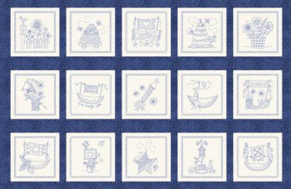 Fabric Maywood Summertime Panel Small Squares Blue 10151M-B